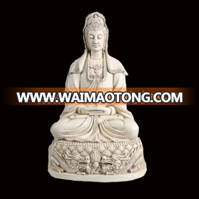 Kuan Yin Statue sitting on lotus with Stone Craving