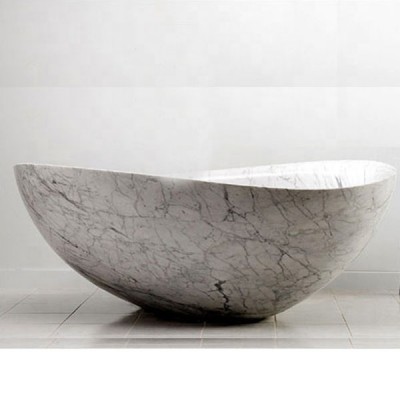 Solid Stone Natural Marble Oval-Shaped Bathtub